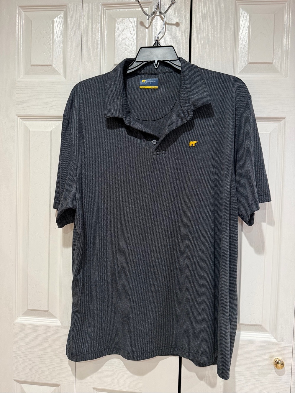 Men's Short Sleeve Polo with Yellow Bear Logo - Charcoal